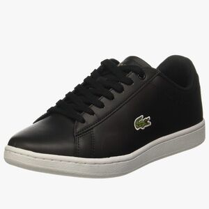 Lacoste Black Leather Low-Top Sneaker with White Sole and Green Logo